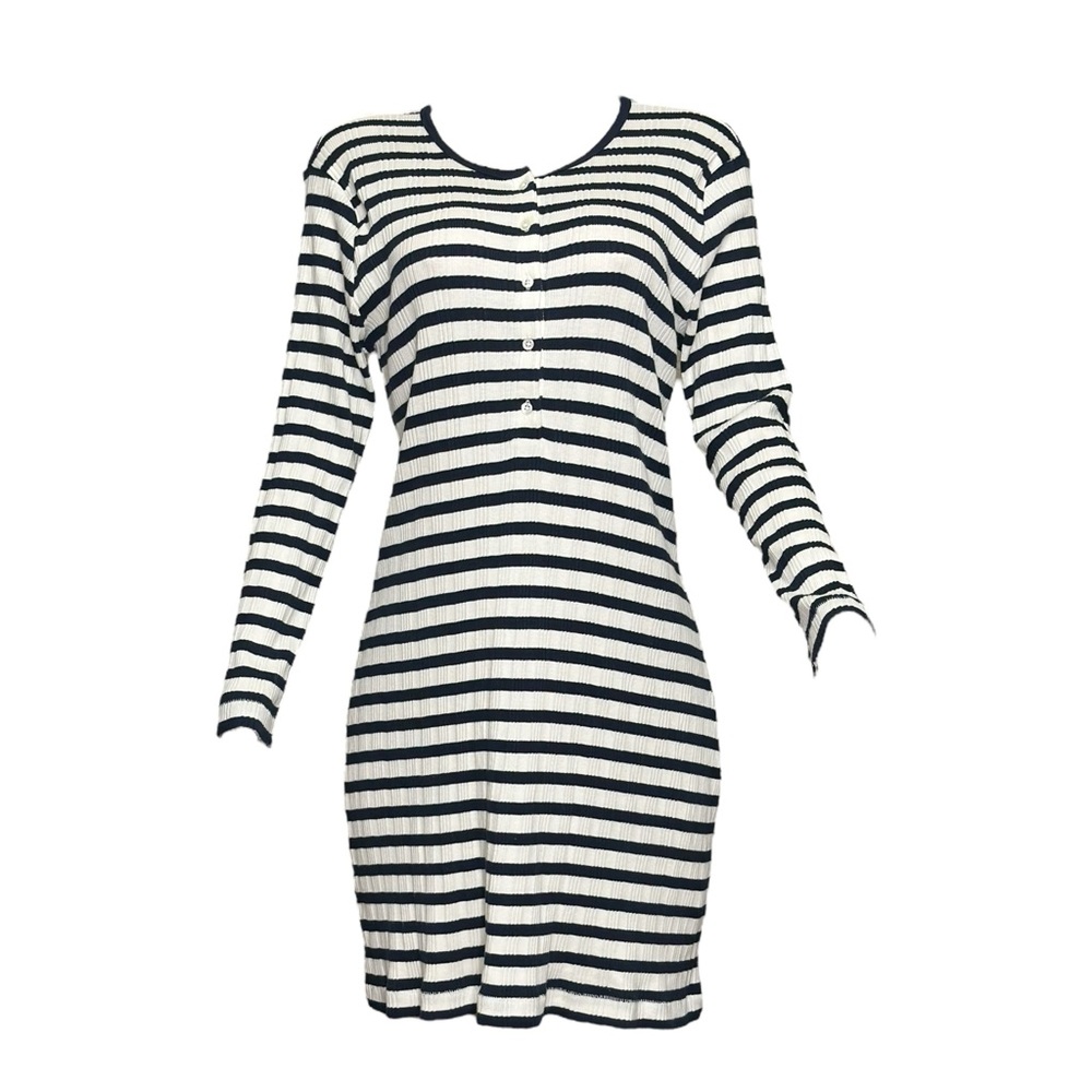 DÔEN Como Henley Sweater Dress, Marina San Simeon Stripe, XL - Picture 1 of 7